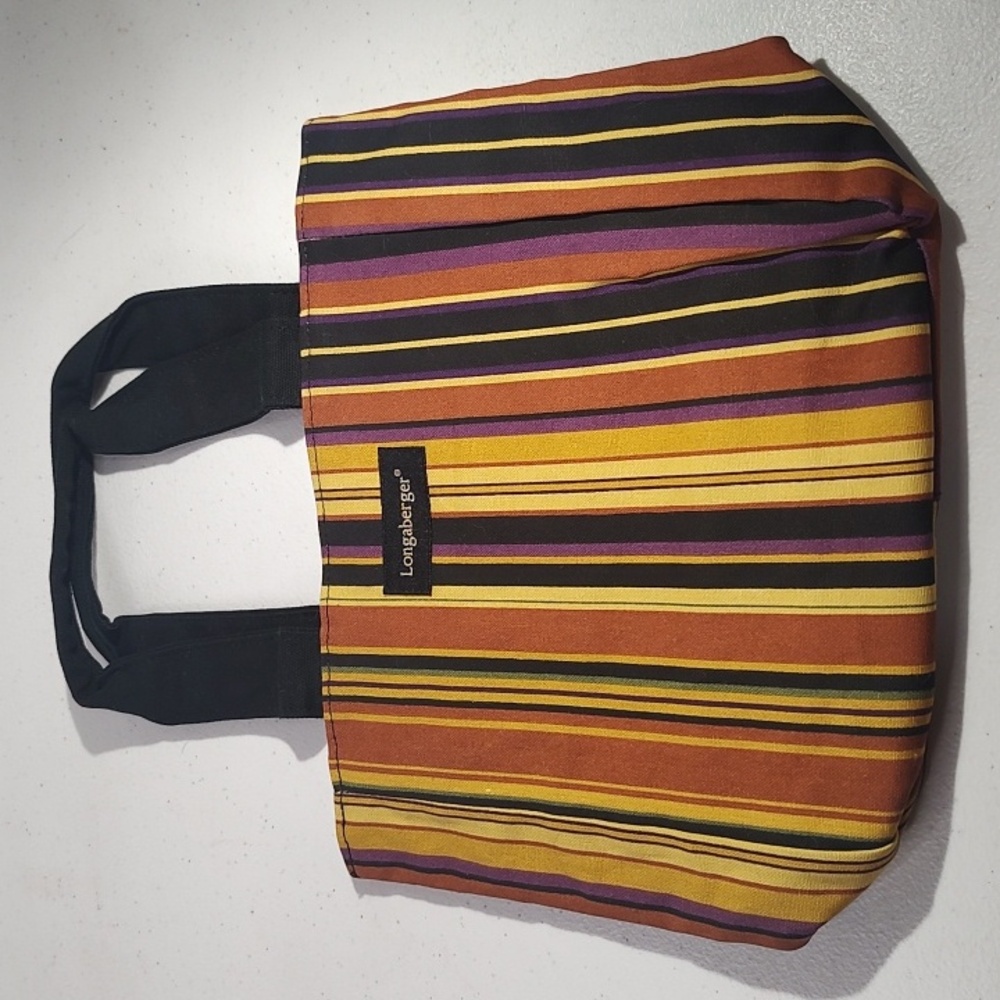 Longaberger Tote Bag Black Rust Yellow Purple Green Stripes With Black Trim